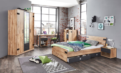 Drehtürenschrank Liverpool Jugenzimmer 3-türig mit Spiegeltür und 2 Schubladen B/H/T ca. 135 x 198 x58 cm