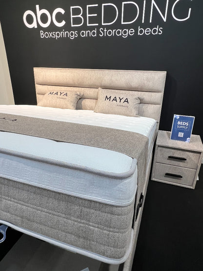 Boxspringbett Maya Beige mit Bettkasten Breite 90-180 x 200 cm