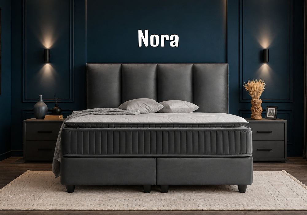 Boxspringbett Nora Grau - mit Bettkasten & Stauraum, inkl. Lieferung & Montage