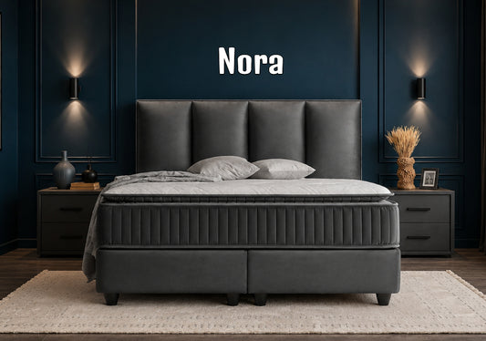 Boxspringbett Nora Grau - mit Bettkasten & Stauraum, inkl. Lieferung & Montage