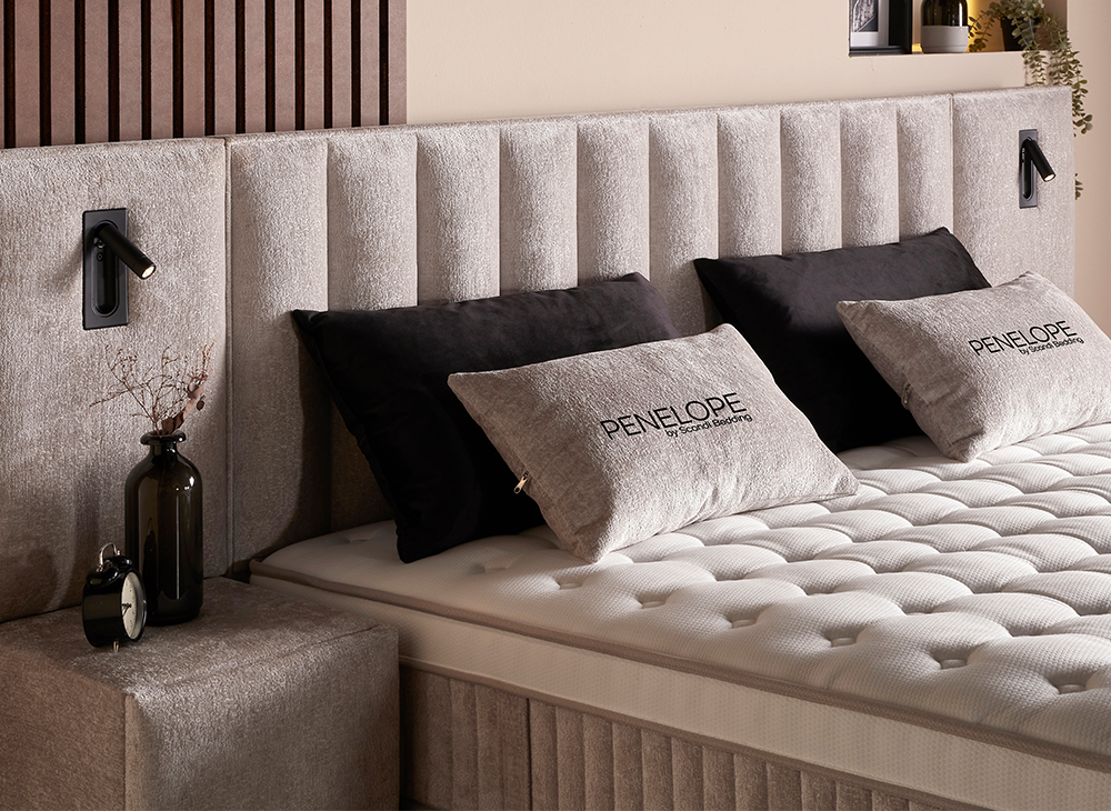 Boxspringbett Penelope Beige Voll-orthopädisches Komfortbett mit Bettkasten, Stauraum, inkl. Beleuchtung im Kopfteil, inklusive kostenlose Lieferung und Montage