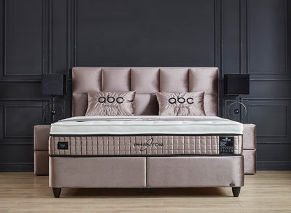 Boxspringbett Phantom Beige Voll-orthopädisches Komfortbett mit Bettkasten, Stauraum, inkl. kostenlose Lieferung und Montage
