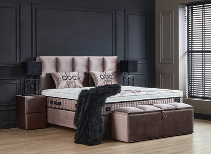 Boxspringbett Phantom Beige Voll-orthopädisches Komfortbett mit Bettkasten, Stauraum, inkl. kostenlose Lieferung und Montage
