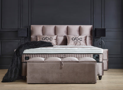 Boxspringbett Phantom Beige Voll-orthopädisches Komfortbett mit Bettkasten, Stauraum, inkl. kostenlose Lieferung und Montage