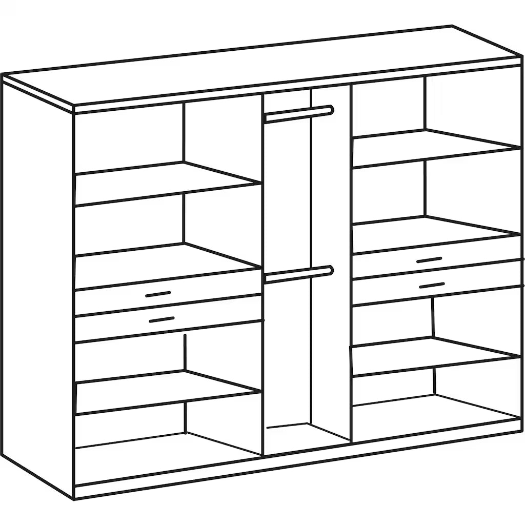 Drehtürenschrank Taiga 5-türig mit Spiegeltür und 4 Schubladen B/H/T ca. 225 x 208 x 58 cm