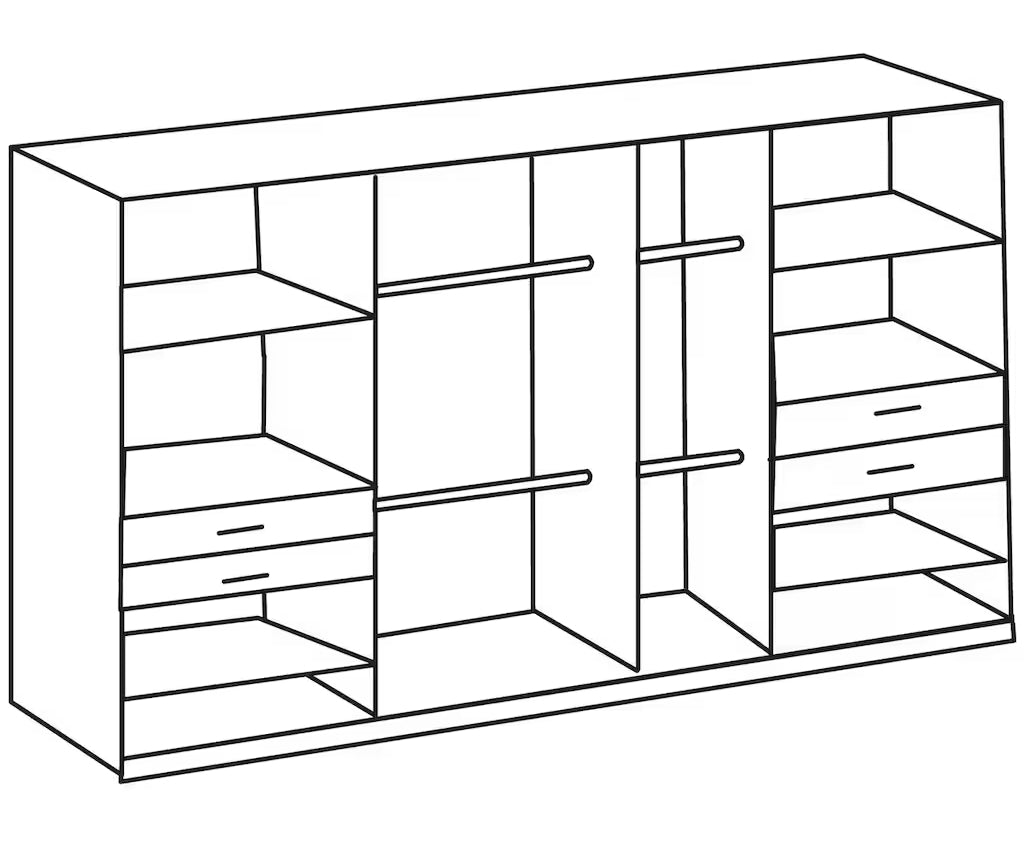 Drehtürenschrank Taiga 7-türig mit 3 Spiegeltüren und 4 Schubladen B/H/T 313 x 208 x 58 cm