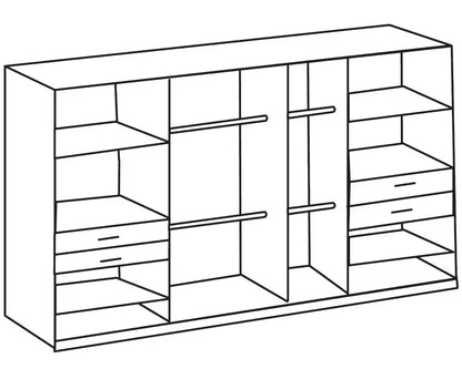 Drehtürenschrank Taiga 7-türig mit 3 Spiegeltüren und 4 Schubladen B/H/T 313 x 208 x 58 cm