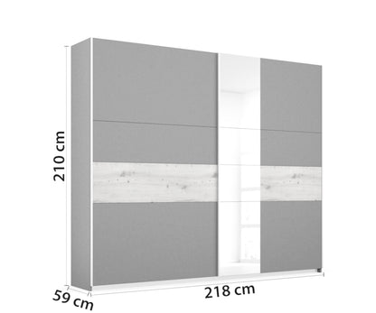 Schwebetürenschrank Korbach 2-türig mit Teilspiegelfront B/H/T 218 x 210 x 59 cm, Zubehör Classic