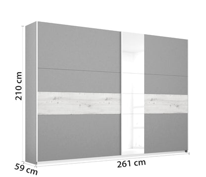 Schwebetürenschrank Korbach 2-türig mit Teilspiegelfront B/H/T 261 x 210 x 59 cm, Zubehör Classic