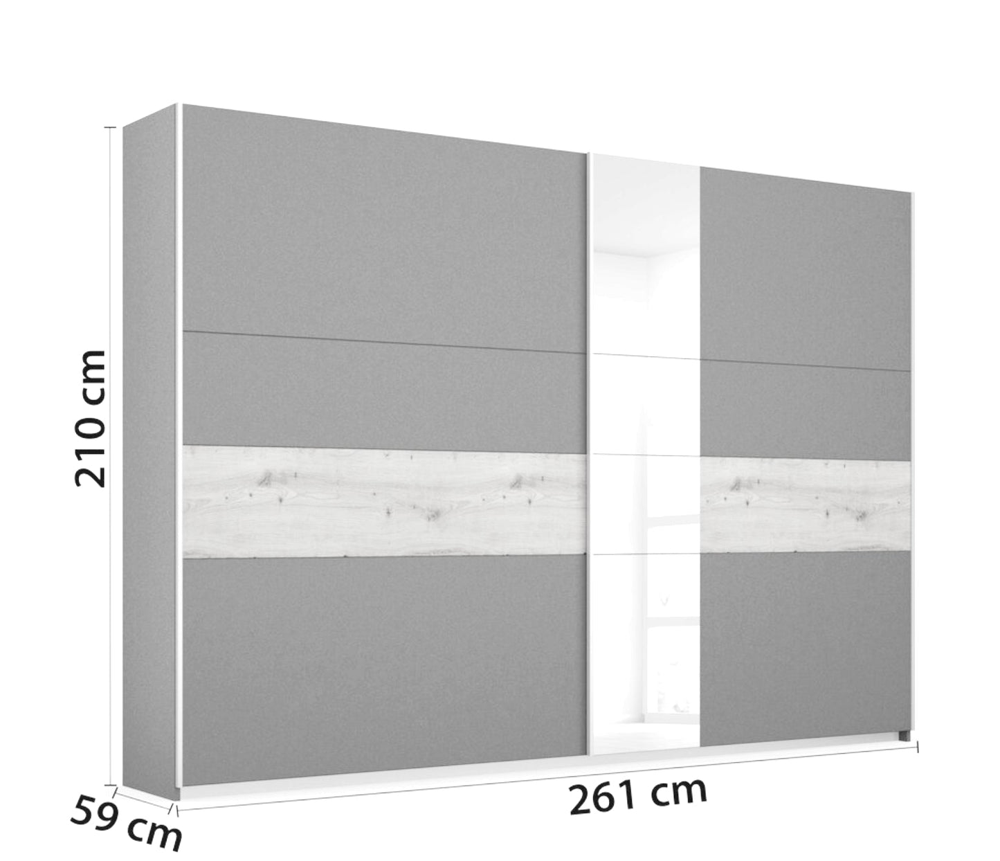 Schwebetürenschrank Korbach 2-türig mit Teilspiegelfront B/H/T 261 x 210 x 59 cm, Zubehör Premium