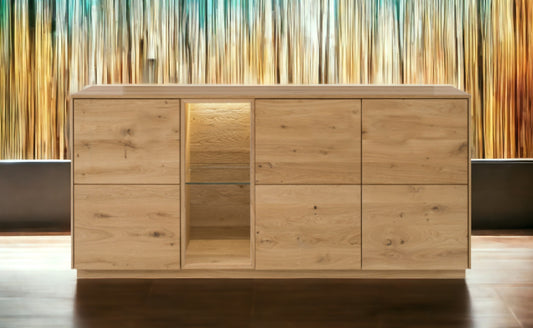 TPT Sankt Gallen Sideboard 3-türig Wildeiche massiv inkl. Beleuchtung B/H/T 170 x 80 x 44 cm
