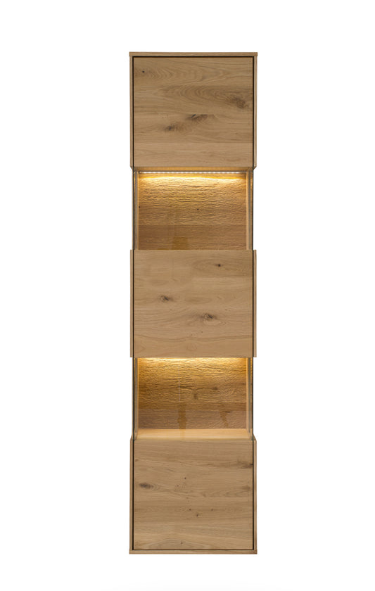 TPT Sankt Gallen Glas-Hängevitrine, Wildeiche massiv inkl. Beleuchtung B/H/T 43 x 170 x 33 cm