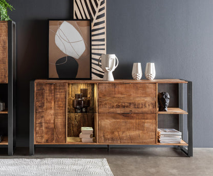 Sideboard Cayro Mangoholz massiv multifarbig inkl. Beleuchtung B/H/T 146/180 x 82 x 42 cm