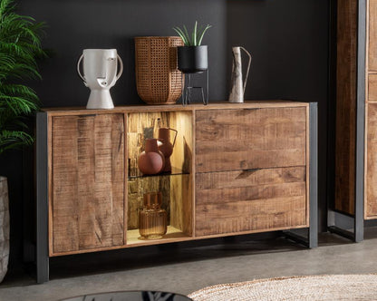Sideboard Cayro Mangoholz massiv multifarbig inkl. Beleuchtung B/H/T 146/180 x 82 x 42 cm