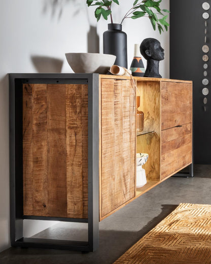 Sideboard Cayro Mangoholz massiv multifarbig inkl. Beleuchtung B/H/T 146/180 x 82 x 42 cm