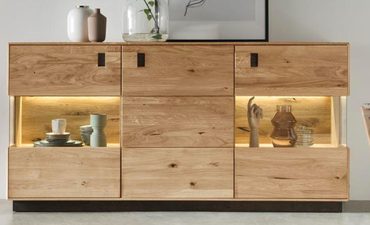 TPT Arosa Sideboard 3-türig Wildeiche/eiche massiv Inkl. Beleuchtung Breite 178 cm x H 88 cm