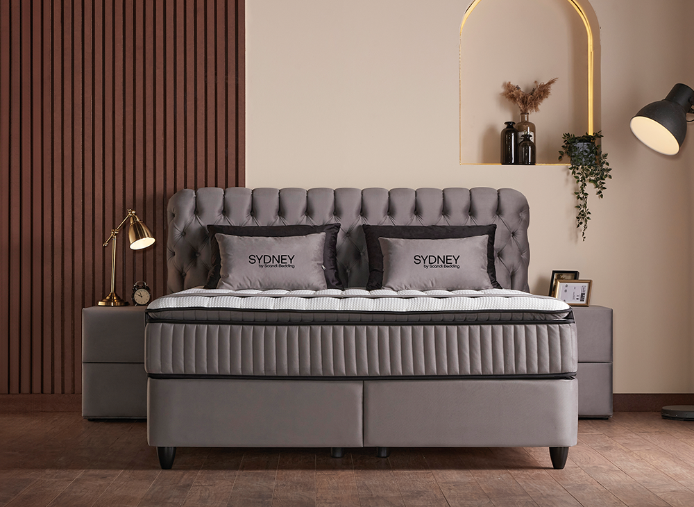 Boxspringbett Sydney Beige oder Grau Voll-orthopädisches Komfortbett mit Bettkasten, Stauraum, inkl. kostenlose Lieferung und Montage