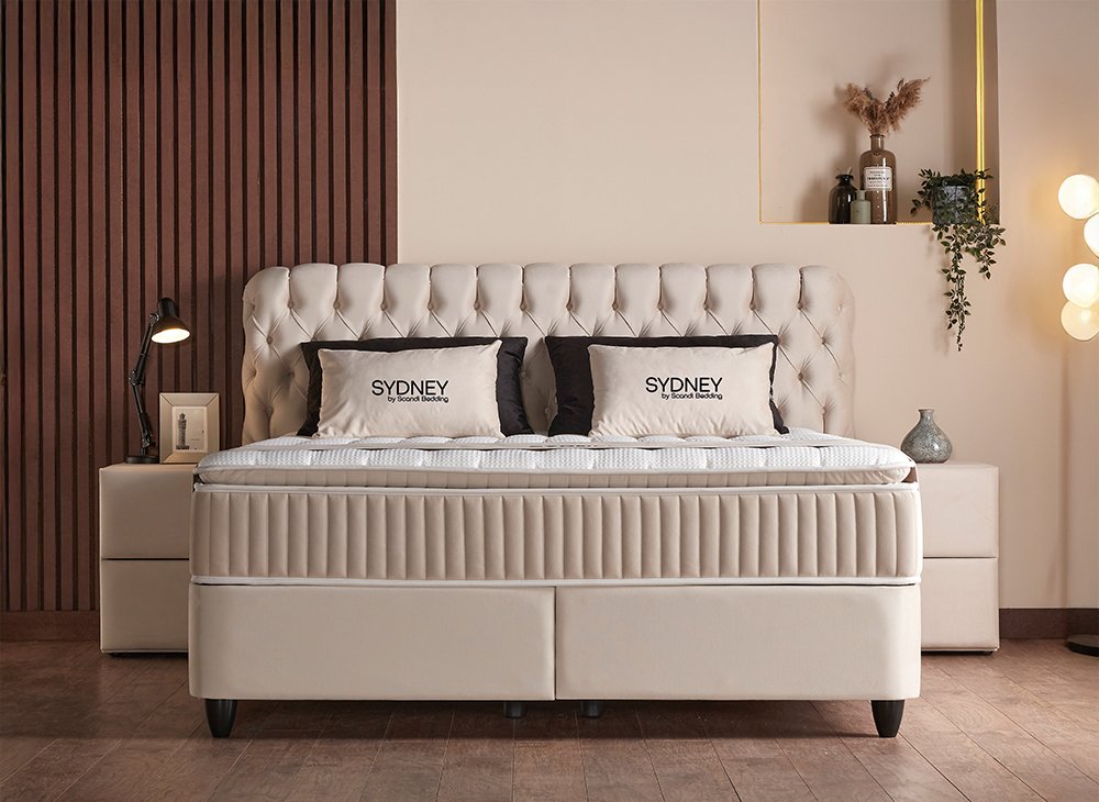 Boxspringbett Sydney Beige oder Grau Voll-orthopädisches Komfortbett mit Bettkasten, Stauraum, inkl. kostenlose Lieferung und Montage