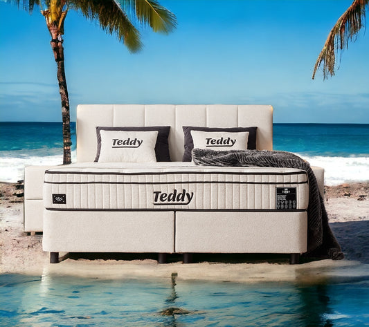 Boxspringbett Teddy Cremeweiß Voll-orthopädisches Komfortbett mit Bettkasten, Stauraum, inkl. kostenlose Lieferung und Montage
