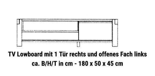 TPT TV Lowboard Woodstock Eiche massiv geölt, ca. B/H/T 180 x 50 x 45 cm