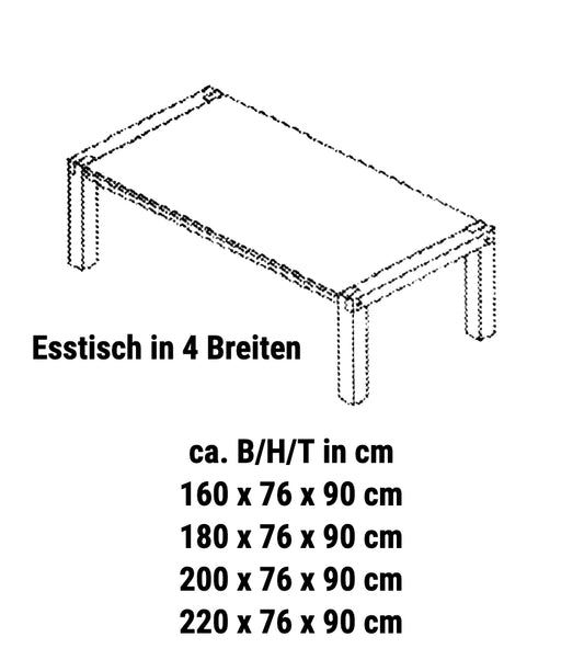 TPT Esstisch Woodstock Eiche massiv geölt, ca. B/H/T 160/180/200/220 x 76 x 90 cm